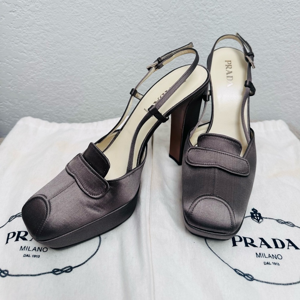 Prada Women's Satin Slingback Heels - Gray